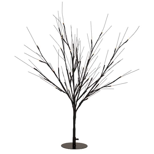 39&#x22; LED Lighted Black Halloween Twig Tree, Warm White Lights